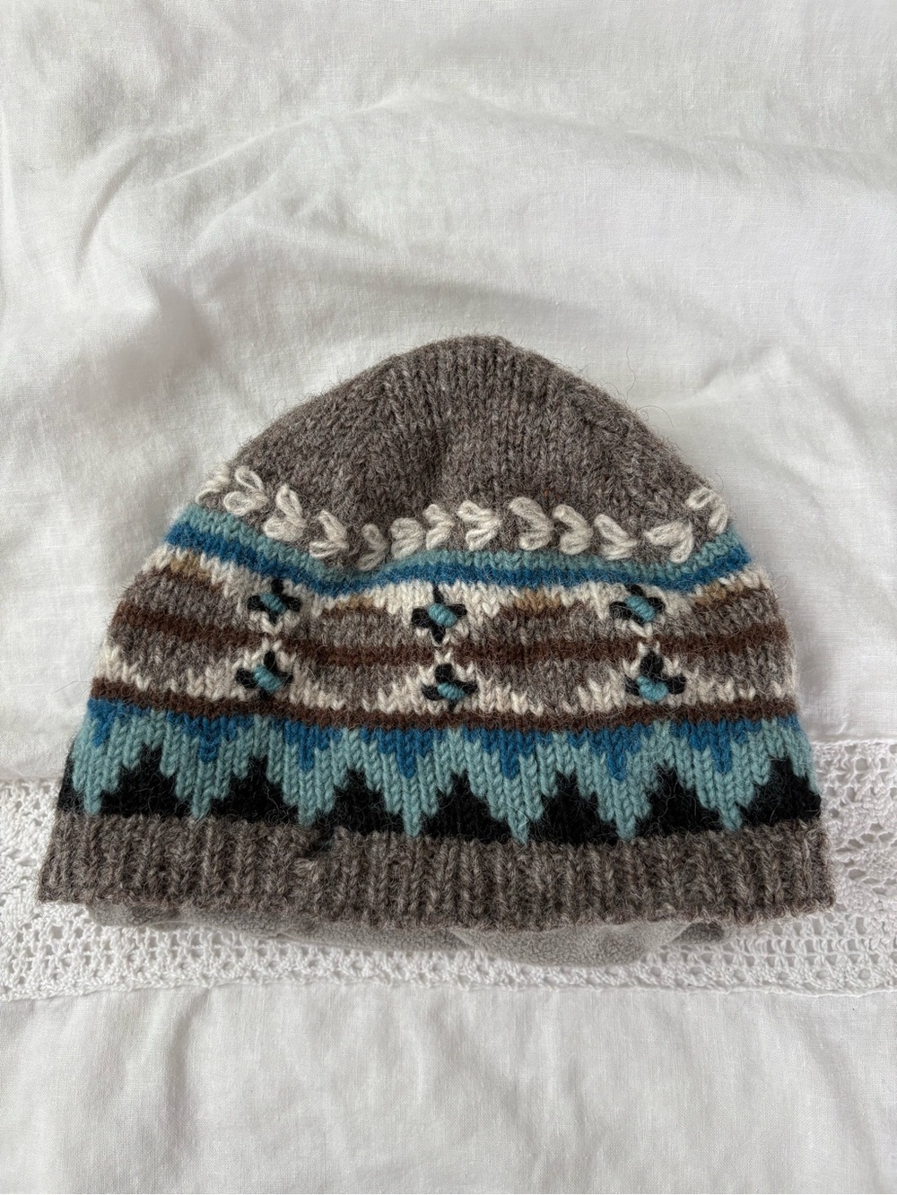 Lost Horizons 100% wool dakotah Beanie wool adult fair isle blue gray